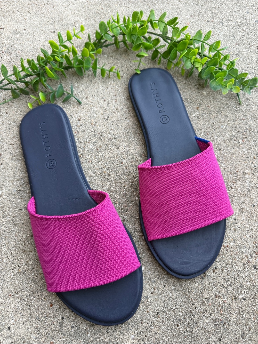 Rothy's Slide Sandals - Fuchsia Upper with Black Footbed